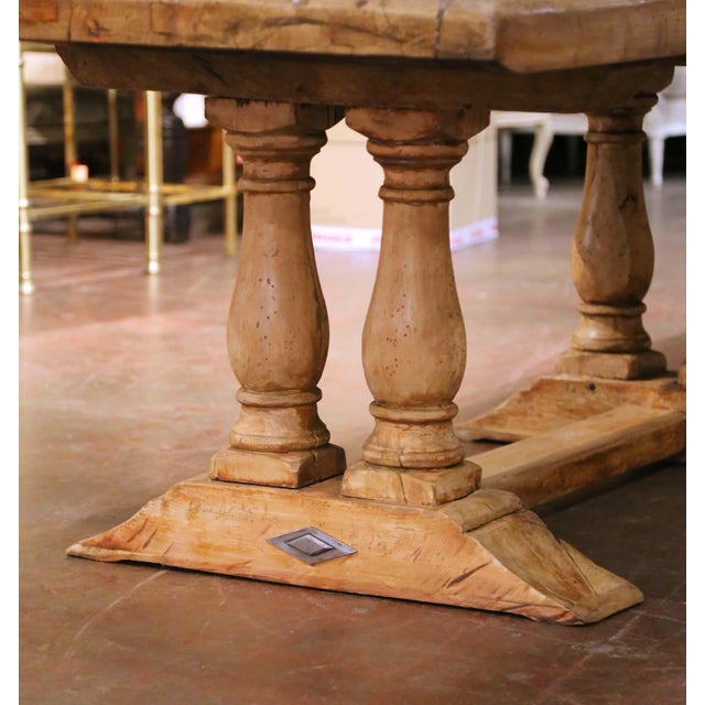 19th Century French Louis XIII Provincial Bleached Oak Refectory Trestle Table For Sale - Image 4 of 8