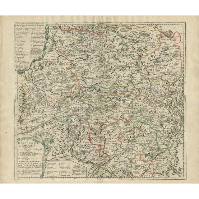 Antique Map of the Limoges Region in France, 1690 For Sale