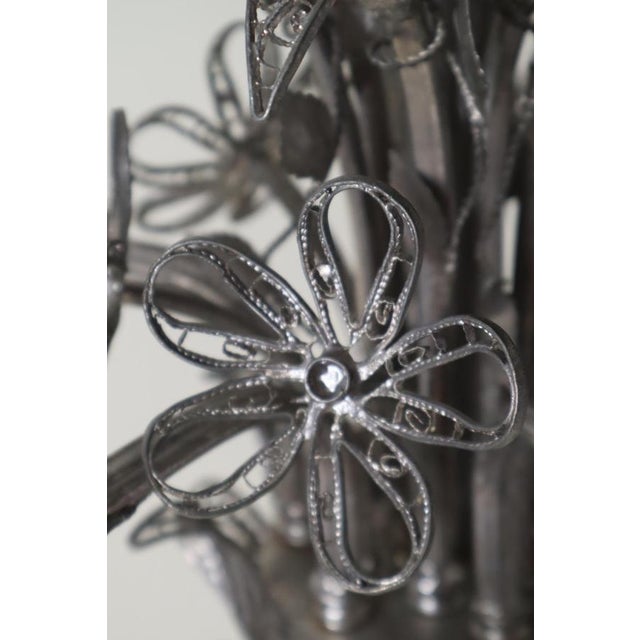 Art Nouveau Handcrafted Metal Silver Wire Chandelier, Italy, 1970s For Sale - Image 11 of 18