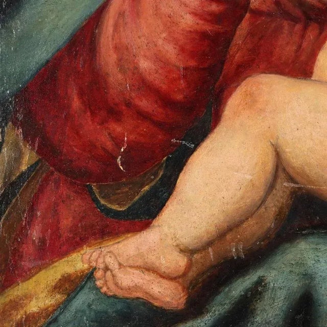 Textile Madonna with Child, Oil on Panel For Sale - Image 7 of 11