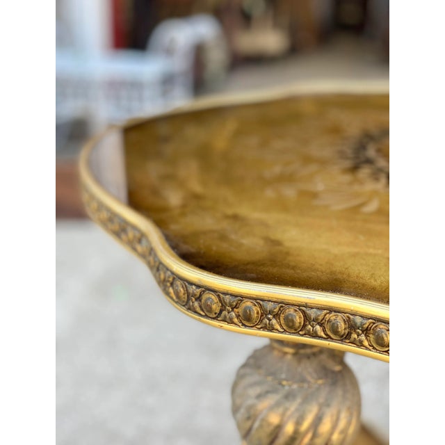 Vintage Italian Hollywood Regency Brass Gilded Glass Top End Table For Sale - Image 4 of 13