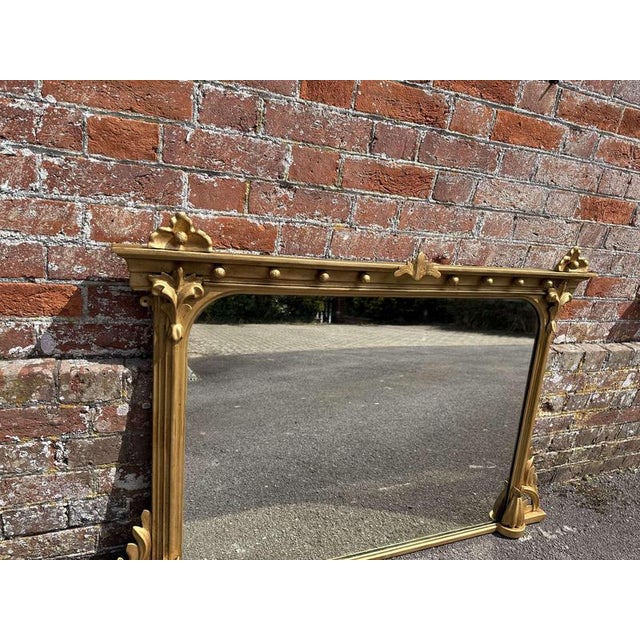 Antique English Carved Wood and Gesso Gilt Overmantle Mirror For Sale - Image 3 of 7