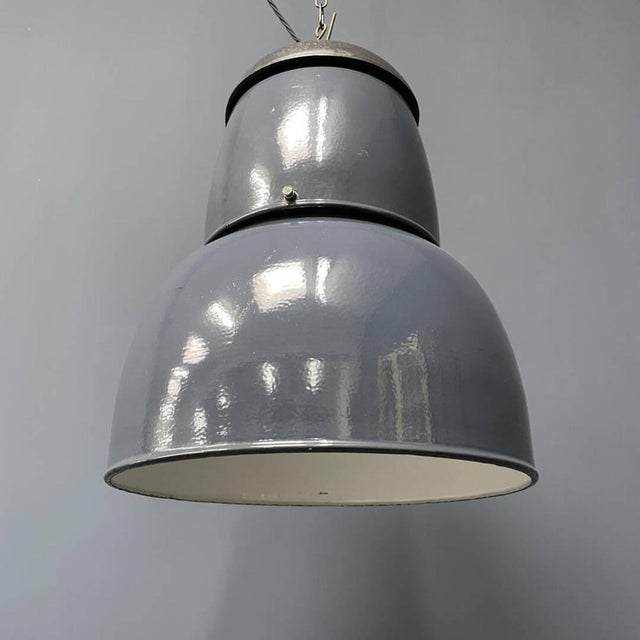 Gray Large Industrial Blue-Gray Enamel Hanging Lamp, 1940s For Sale - Image 8 of 18