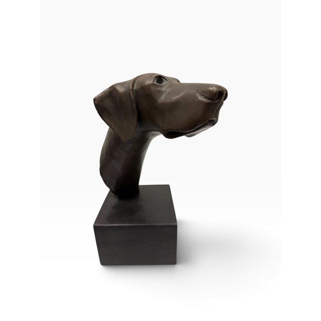 Mid-Century Modern Late 20th Century Signed Milo (Miguel Lopez) Art Deco Bronze Weimaraner / Pointer Dog Bust Statue For Sale - Image 3 of 11