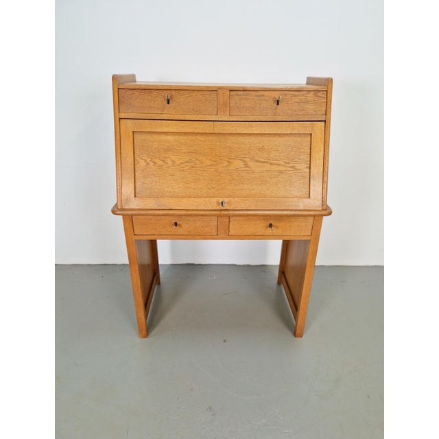 Wood Art Deco Arts & Crafts Secretary in Natural Oak, 1930s For Sale - Image 7 of 15