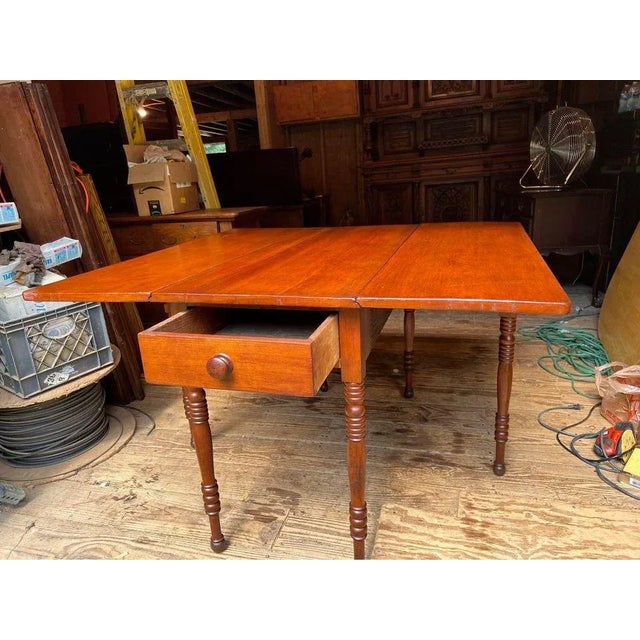 19th Century Federal Style Solid Cherry Drop-Leaf Table 19th Century For Sale - Image 5 of 12