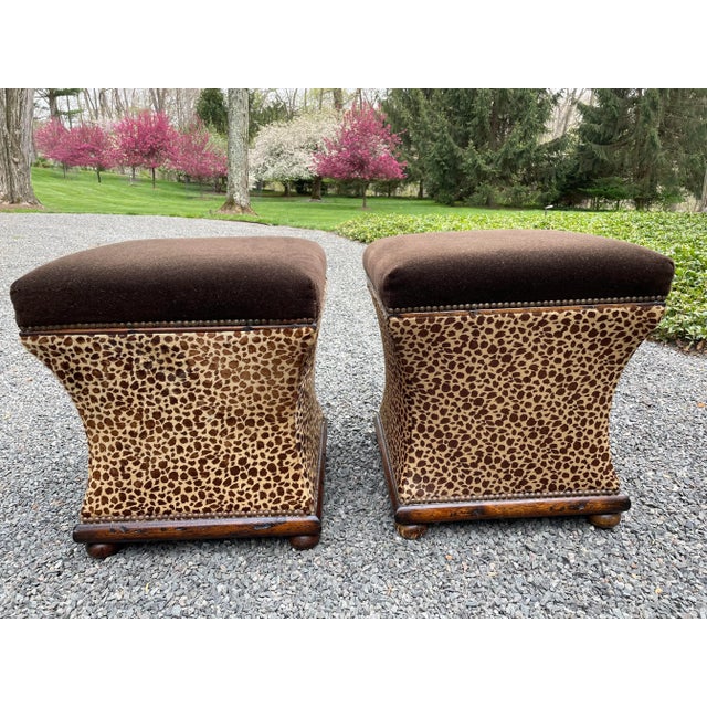 Exotic Pair of Animal Print Upholstered Ottomans For Sale - Image 13 of 13