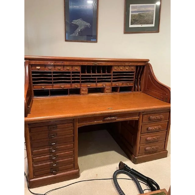 Derby School Paneled Oak Roll Top Desk with Full Interior