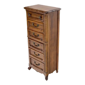 French Carved Walnut Lingerie 6 Dovetails Drawer Chest Dresser Drop Pulls