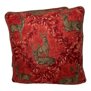 Schumacher Woburn Meadow in Red Pillows - Pair For Sale