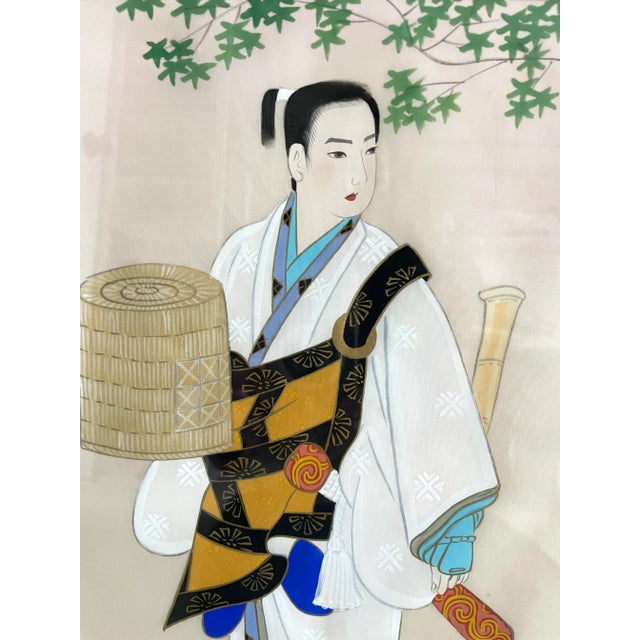 This stunning silkscreen painting by Torii Kiyonaga features a beautiful girl with a birdcage. The artist's signature is...