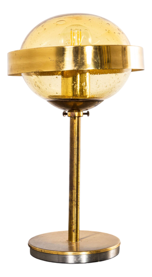 Brass and Amber Glass Table Lamp, 1960s