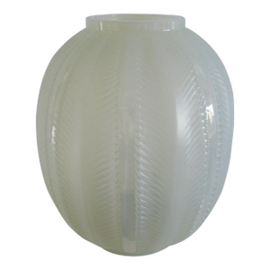 Rene' Lalique Signed "Biskra," Opalescent Las Plumes/Feather Raised Relied Motif Ethereal Vase/Vessel