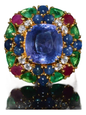 Gia Natural 11.84cts vs F Diamond No Heat Sapphire Ruby Emerald 18k Gold Dinner Cocktail Ring, Size 6.75