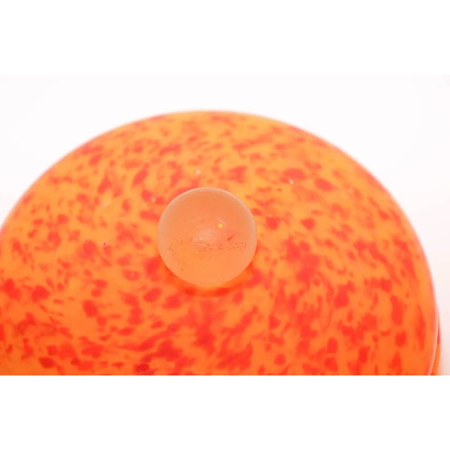 Art Nouveau Vintage Venetian Murano Bright Orange Italian Art Glass Covered Bowl For Sale - Image 3 of 12