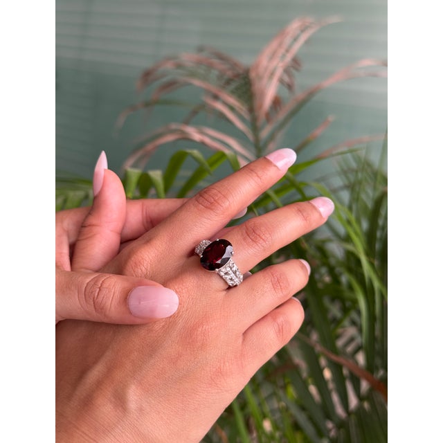 Edwardian Inspired Garnet & Zircon Solitaire Ring in 925 Silver Size - 6 For Sale - Image 9 of 13