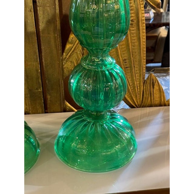 Modern Contemporary Murano Kelly Green Lamps - a Pair For Sale - Image 3 of 5