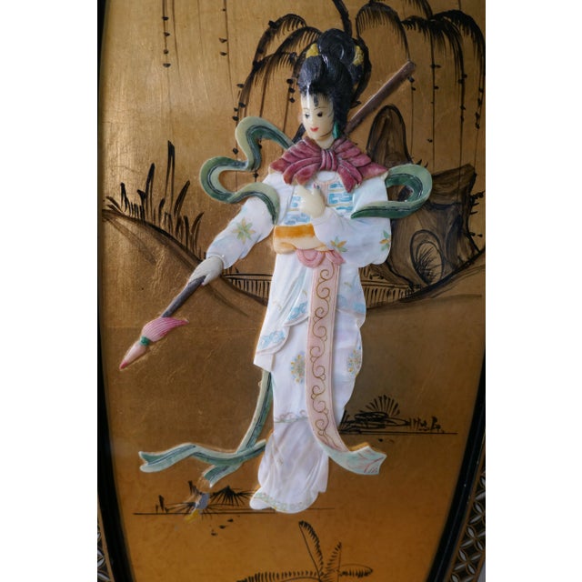 Mid 20th Century Chinoiserie Black Lacquer Gold Gilt Asian Art Panels Wall Decors- Set of 4 For Sale - Image 11 of 13