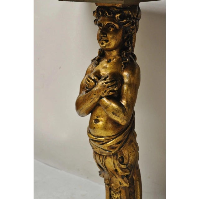 Vintage French Renaissance Victorian Style Gold Figural Marble Top Console Table For Sale - Image 11 of 12