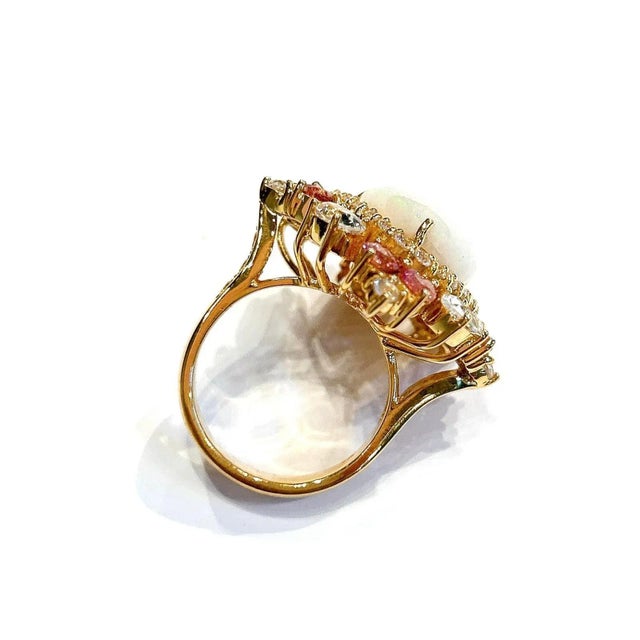 Bochic “Orient” Opal, Ruby & Sapphire Ring, Set 18K In Yellow Gold & Silver Natural Fire Opal - 10 carats Natural...