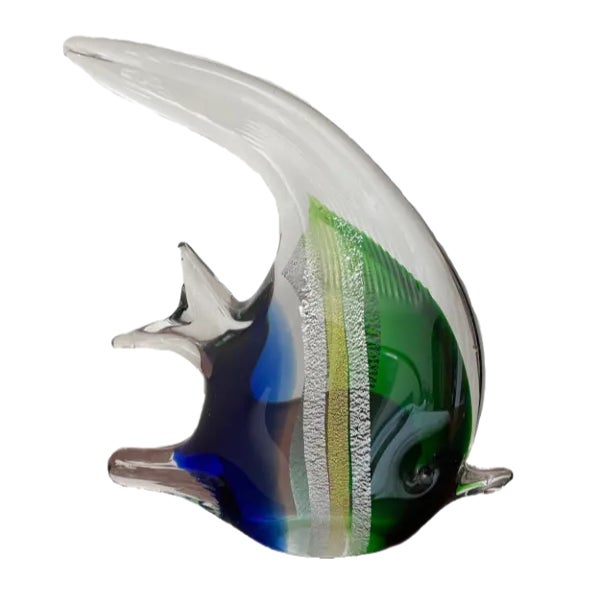 Blue VTG Hand Blown Murano Style Glass Large Colorful Striped Fish Figurine Sculpture For Sale - Image 8 of 8