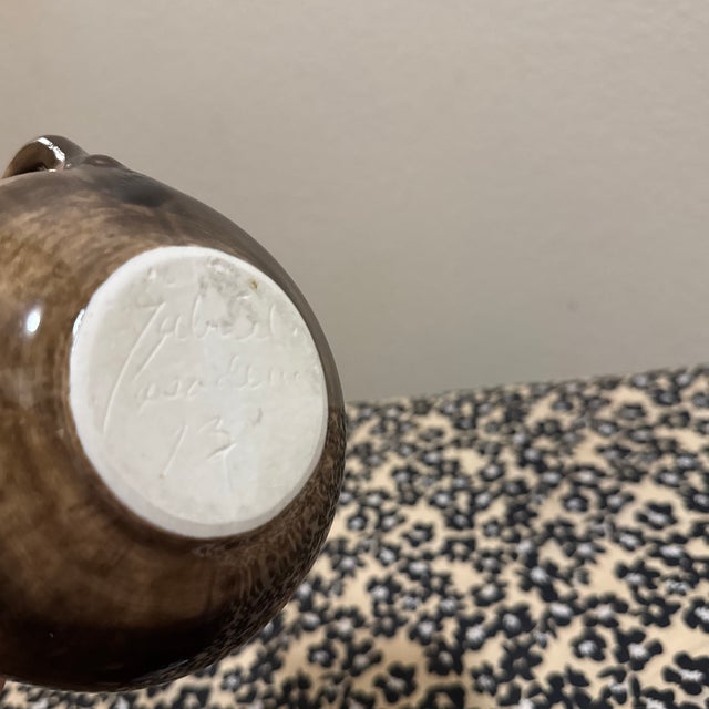 1960s Mid-Century Modern Brown Glazed Studio Pottery Creamer With Sgraffito Floral Design For Sale - Image 4 of 4
