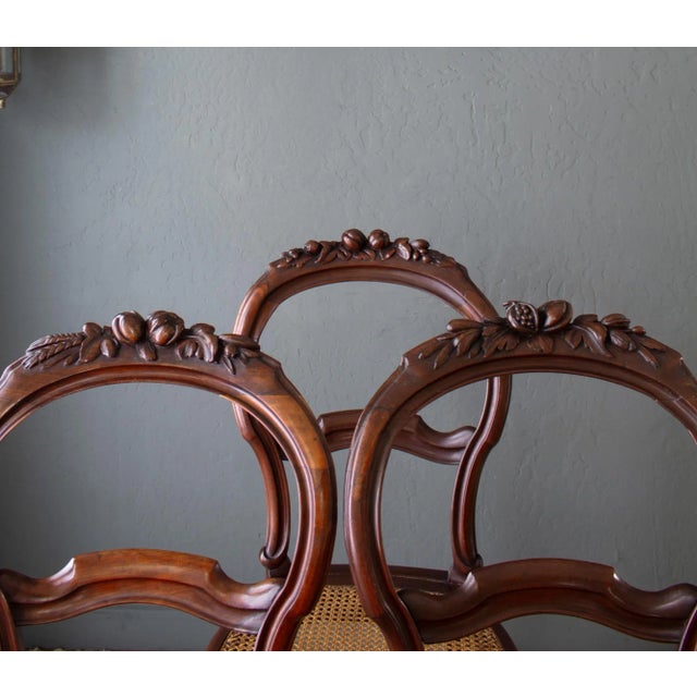 Mid 19th Century Three 19th C Louis XV Balloon Back Chairs With Caned Seats and Carved Fruits For Sale - Image 5 of 16