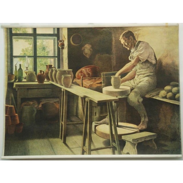 This didactic poster was produced in 1929. It features one potter in his workshop.