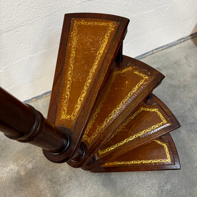 Wood Regency Spiral Library Staircase in Mahogany and Gilt Leather, 1960s For Sale - Image 7 of 8