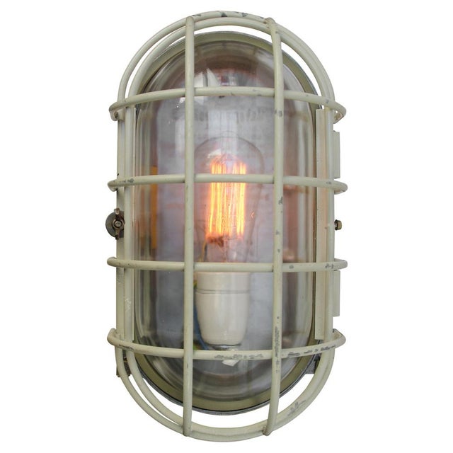 Industrial Vintage German Industrial Gray and Clear Glass Wall Sconce For Sale - Image 3 of 5