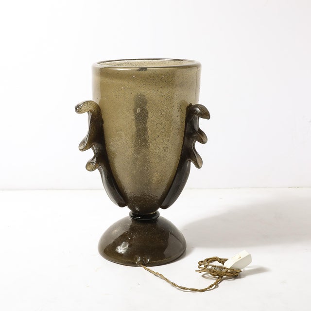 Dark Green Pair of Mid-Century Sculptural Hand-Blown Smoke Murano Bullicante Glass Uplights For Sale - Image 8 of 17