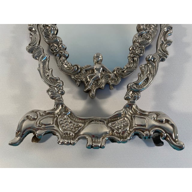 Vintage French Silverplated Tabletop Vanity Mirror For Sale - Image 6 of 12
