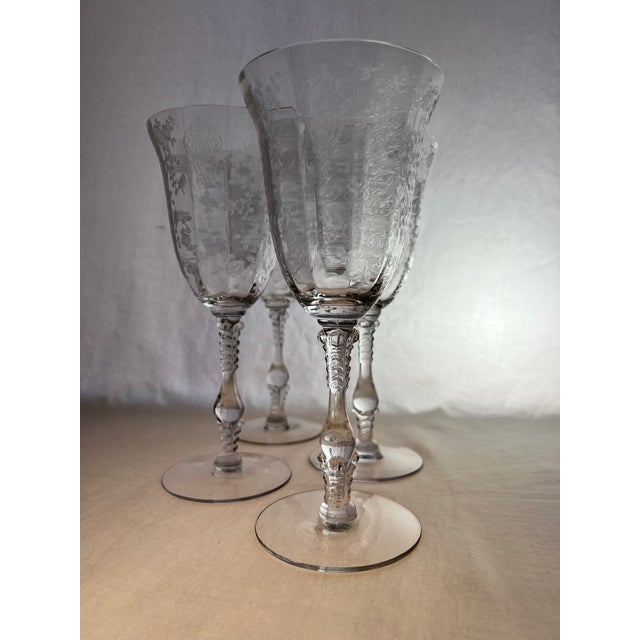Stunning optic crystal Rose Point goblets manufactured by the Cambridge Glass Company between 1934-1954. These goblets...