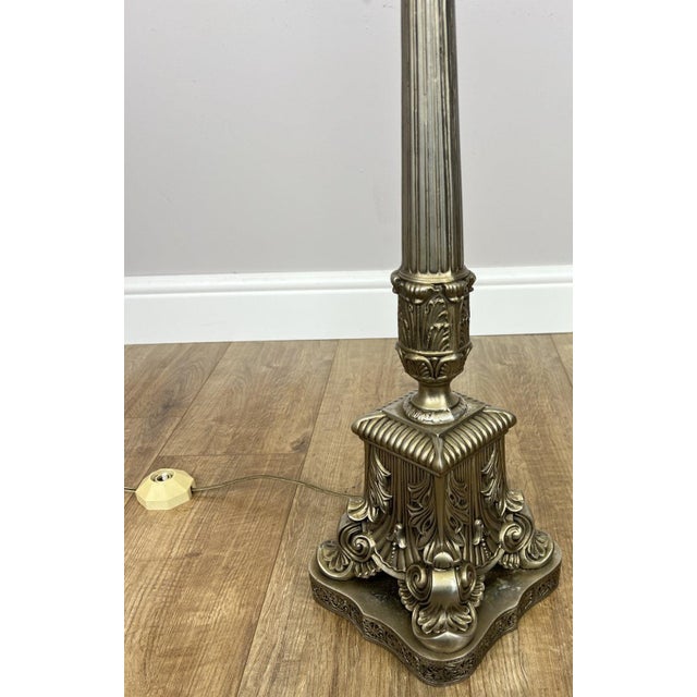 Vintage French Ornate Metal Standing Lamp with Tassel Shade For Sale - Image 11 of 12