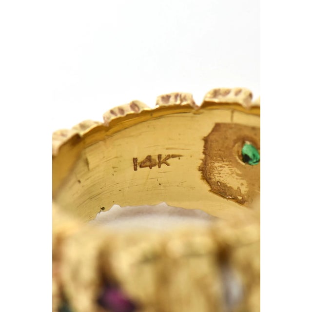 Gold Modernist Diamond, Ruby, Emerald and Sapphire Gold Ring size 4 For Sale - Image 8 of 8
