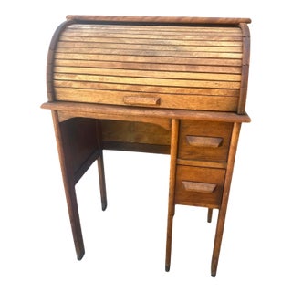 Antique Solid Maple Child’s Rolltop Desk - Circa 1910 - 24" W X 16" D X 35" H For Sale