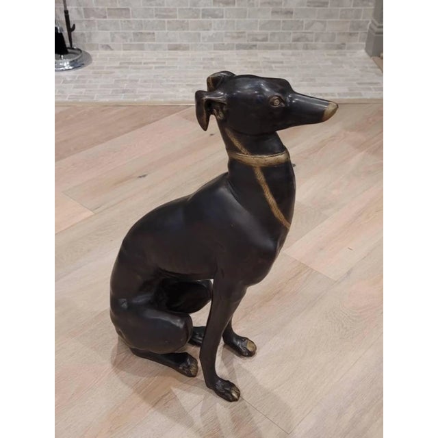 Life-Size Art Deco Patinated Bronze Greyhound Dog Sculpture For Sale - Image 11 of 11