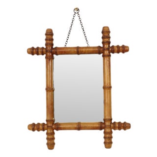 Antique Wooden Faux Bamboo Chinoiserie Mirror, 1890s For Sale