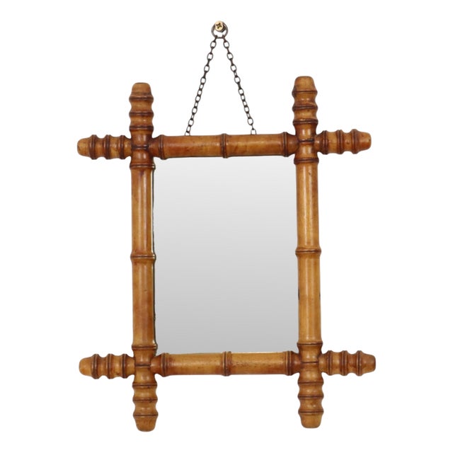 Antique Wooden Faux Bamboo Chinoiserie Mirror, 1890s For Sale