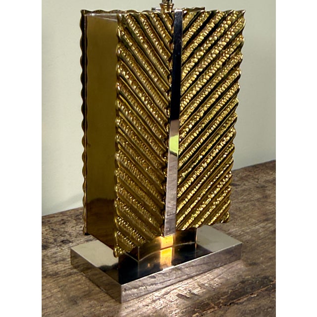 Mid-Century Modern Vintage Hollywood Regency Maison Baguès Brass and Chrome Table Lamp For Sale - Image 3 of 11