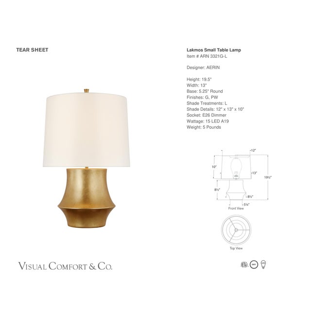 AERIN by Visual Comfort Signature Lakmos Small Table Lamp in Gild with Linen Shade Designer: AERIN Height: 19.5" Base:...