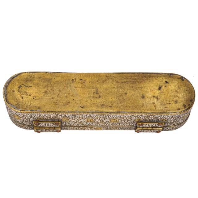 Antique Islamic 15th Century Mamluk Qalamdan Gold Silver Inlaid Brass Pen Box For Sale - Image 4 of 12