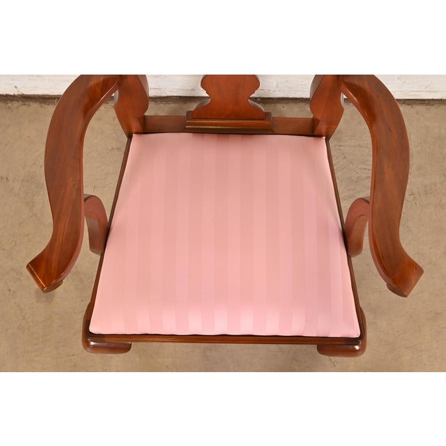 Brown Henkel Harris Queen Anne Solid Cherry Wood Armchair or Dining Captain Chair For Sale - Image 8 of 11