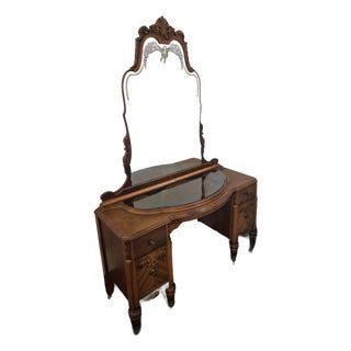 Antique 1920s Victorian Spanish Revival Vanity Walnut For Sale