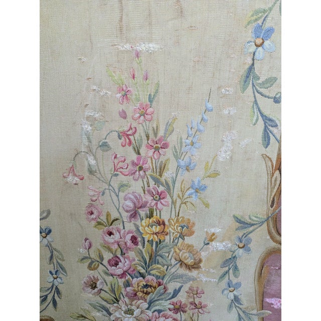 Wood Antique Early 1800s French Louis XV Style Three-Panel Screen in Wood Frame With Floral Tapestry Panels For Sale - Image 7 of 14