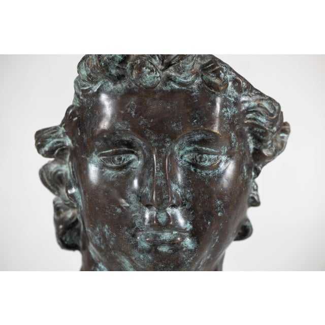 Bronze Renaissance-Inspired David Head Sculpture on Black Marble Base For Sale - Image 12 of 12