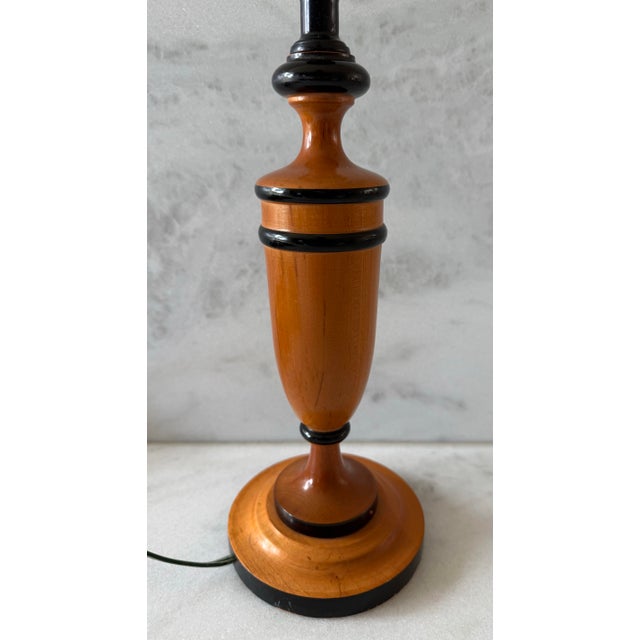 Turned Wood Table Lamp With Black Banding Detail For Sale - Image 4 of 9
