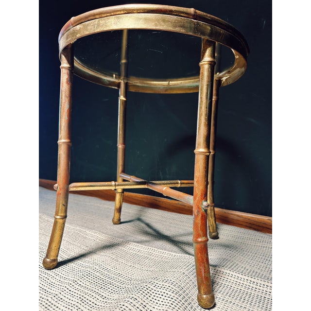 Italian 1970s Faux Bamboo Brass + Glass Petite Cocktail Table For Sale - Image 3 of 12