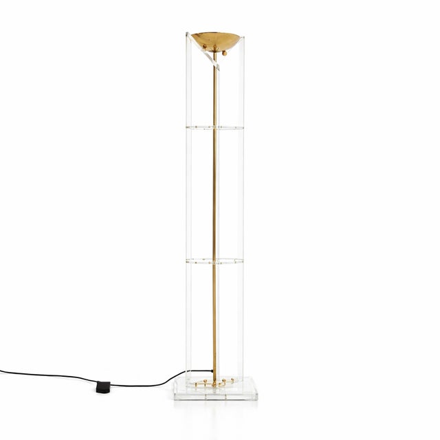 Gold Vintage Italian Brass and Acrylic Glass Floor Lamp, 1970s For Sale - Image 8 of 8
