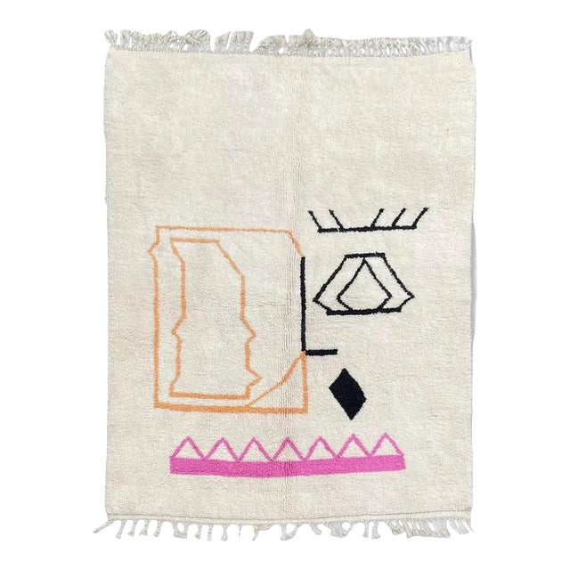 Modern Abstract Vintage Moroccan Berber Area Wool Rug For Sale